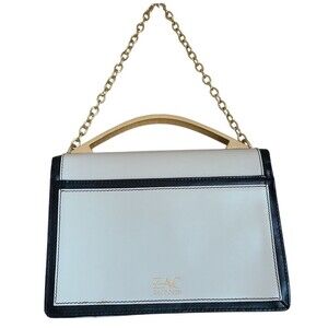 zac posen top handle small accordian style leather handbag with chain handle
